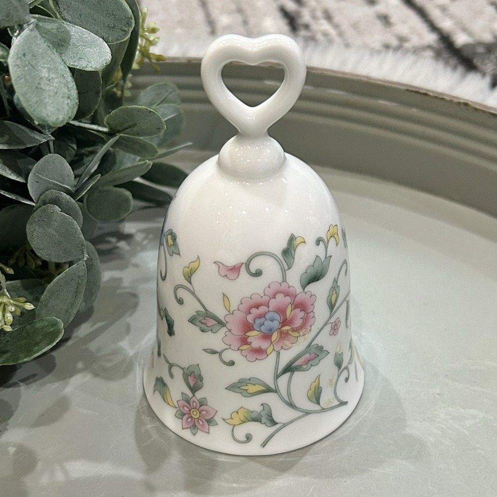Vintage‎ HTF Porcelain Bell With Floral Design And Heart Handle Beautiful Chime